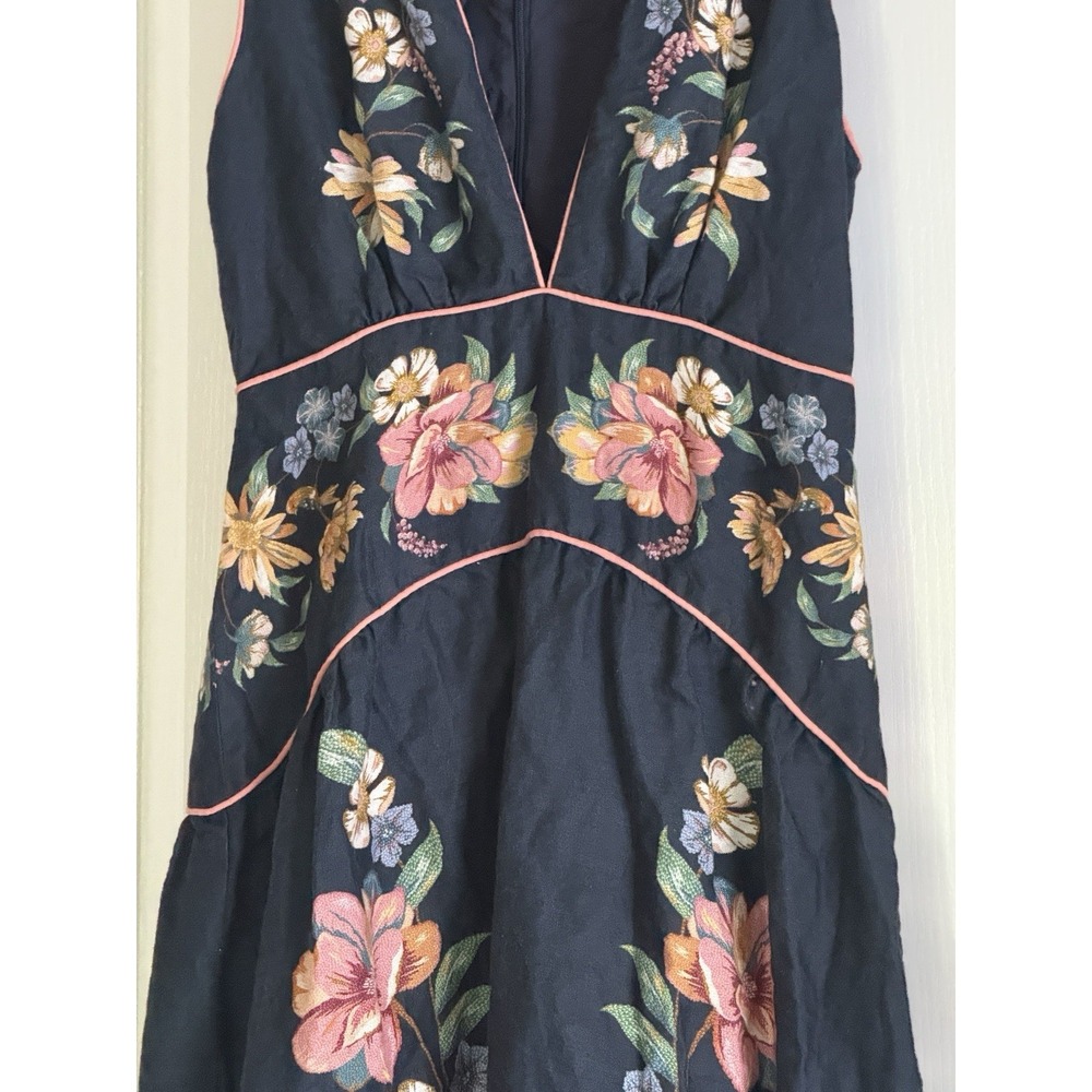 FARM RIO Maira Floral Linen Plunge Maxi Dress Women's Size M Navy Blue - Picture 7 of 16